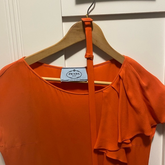 PRADA silk ruffle dress in Orange - Picture 3 of 8